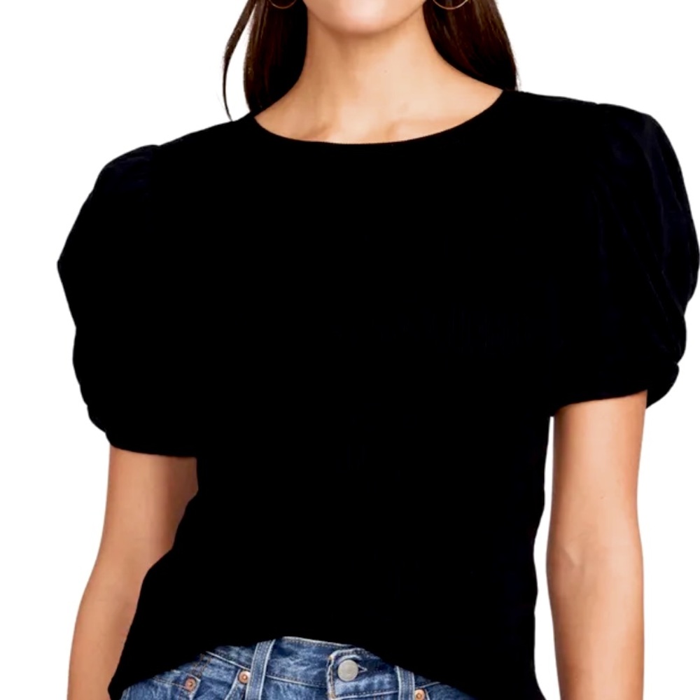 Aqua Black Puff Sleeve Short Sleeve T-shirt Blouse. NWT